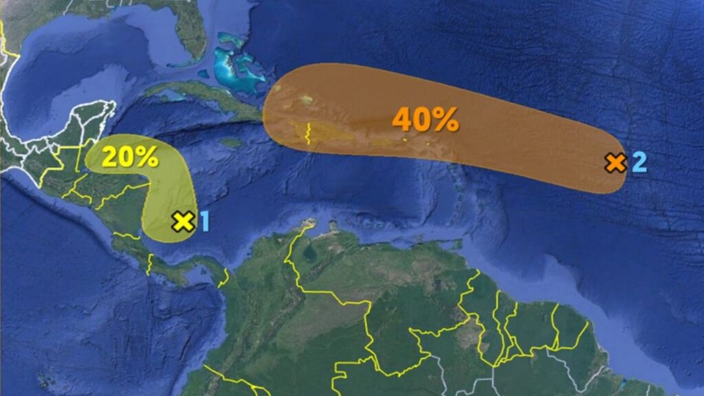 Vigilan dos zonas con potencial ciclónico en el Atlántico y el Caribe